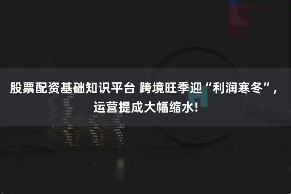 股票配资基础知识平台 跨境旺季迎“利润寒冬”, 运营提成大幅缩水!